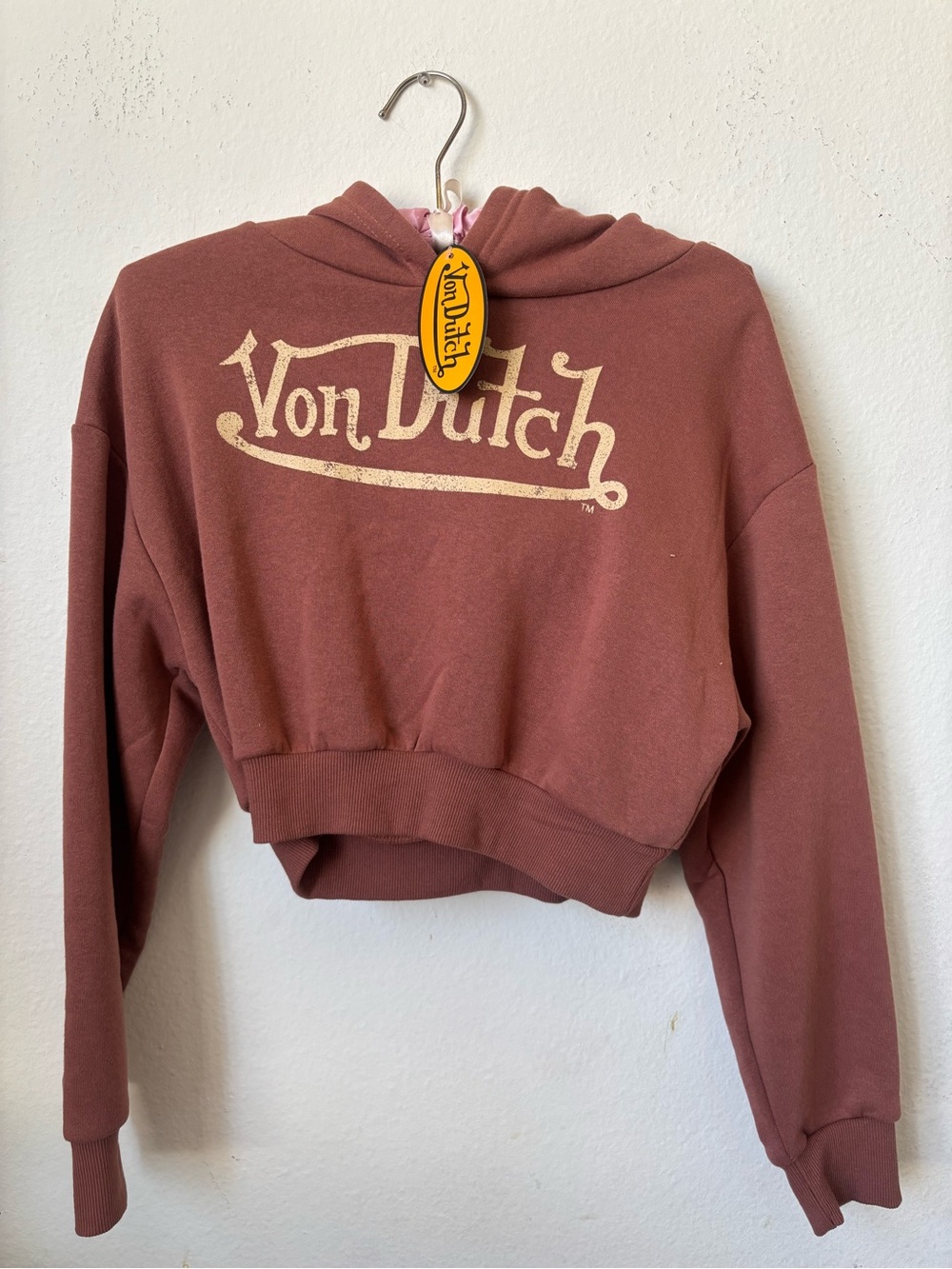 Von Dutch Women's Cropped Hoodie Sweater - Dusty Rose